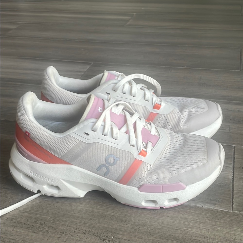On Running White and Pink Sneakers with Breathable Mesh